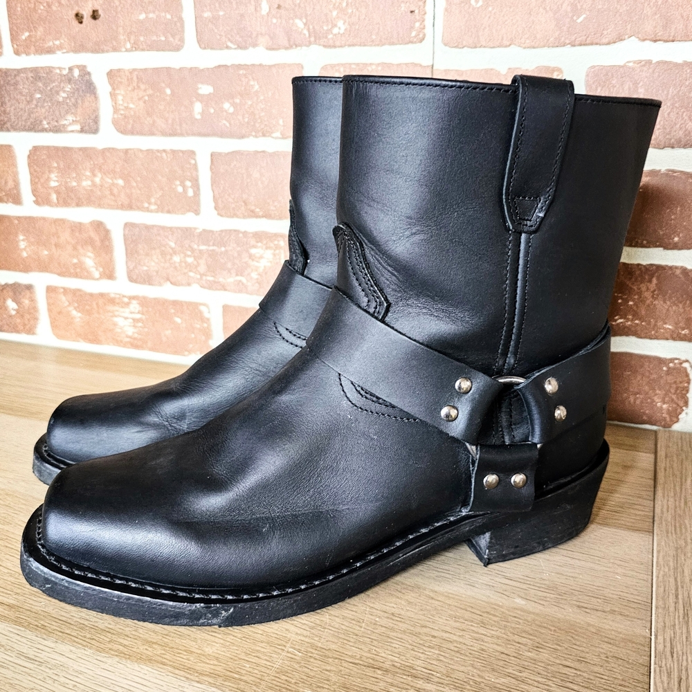 Black Leather Ankle Boots with Harness Detail